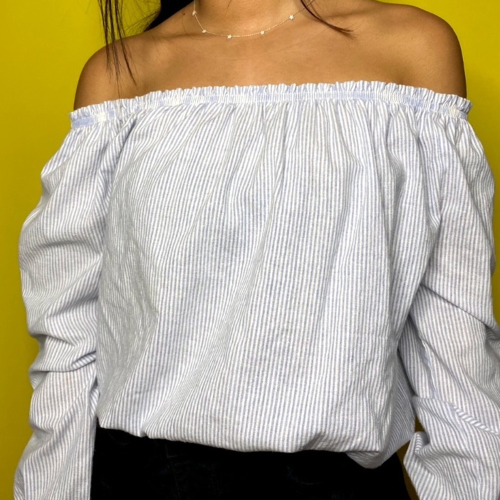 White and Blue Striped Brandy Melville Blouse